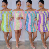 EVE Fashion One Word Collar Print Mini Dress NY-2145