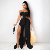 EVE Sexy Solid Tube Top Split Pants Two Piece Sets HNIF-HN027