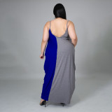 EVE Plus Size Contrast Color Loose Sling Maxi Dress HNIF-DHN005