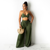 EVE Sexy Solid Halter Crop Top Wide Leg Pants 2 Piece Sets HNIF-HN036