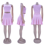 EVE Plus Size Solid Sleeveless Pleated Mini Skirt 2 Piece Sets HNIF-HN009