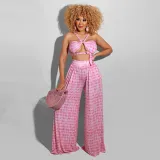 EVE Sexy Printed Wrap Chest Top Wide Leg Pants 2 Piece Suits HNIF-HN005