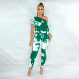 EVE Casual Printed Off Shoulder Two Piece Pants Set HNIF-HN024