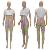 EVE Sexy Blouse+Mesh Printed Pants 2 Piece Sets FENF-171