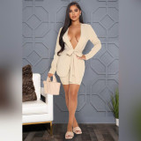 EVE Solid Sashes Blazer Coat +Shorts Two Piece Suits ASL-6505