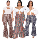 EVE Plus Size Casual Paisley Print Flared Pants ASL-7052