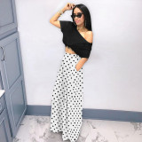 EVE Plus Size Houdstooth Dot Print High Waist Wide Leg Pants SH-390198