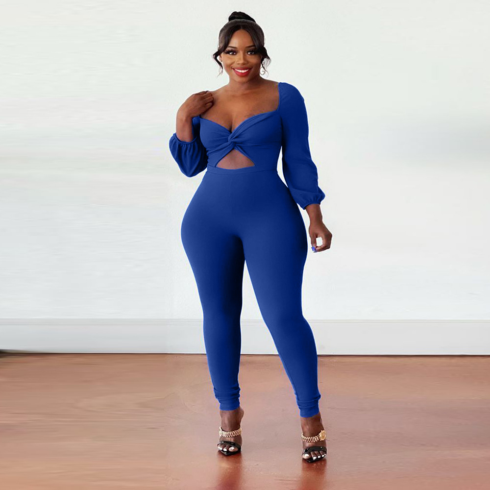 EVE | Wholesale EVE Plus Size Sexy Solid Knot Hollow Jumpsuit MNSF-8214 ...