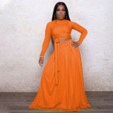 EVE Solid Long Sleeve Maxi Skirt Two Piece Sets PHF-13251