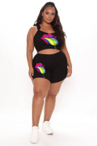 Plus Size Lip Print Cami Top And Shorts 2 Piece Sets PHF-1225