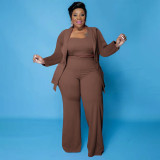 EVE Plus Size Solid Cami Top+Full Sleeve Coat+Pants 3 Piece Suits PHF-13247