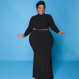 EVE Plus Size Solid Full Sleeve Long Skirt 2 Piece Sets PHF-13243