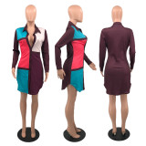 EVE Contrast Color Long Sleeve Shirt Dress PHF-13245