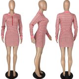 EVE Plaid Long Sleeve Zipper Mini Dress LM-8278