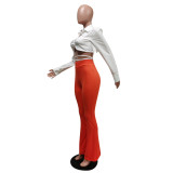 EVE Solid Backless Blouse Top +Flare Pants 2 Piece Sets MEM-88389