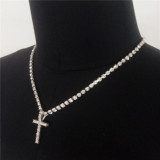 EVE Punk Rhinestone Cross Pendant Necklace BYCF-0224