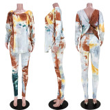 EVE Tie Dye Long Sleeve Backless Knotted 2 Piece Pants Set ASL-6399