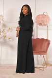 EVE Casual Solid Long Sleeve Wide Leg Pants 2 Piece Suits YD-8522
