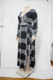 EVE Plus Size Printed V Neck Long Sleeve Maxi Dress NNWF-7310