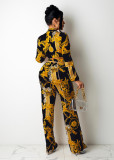 EVE Sexy Printed Tie-Up Long Sleeve Top And Pants 2 Piece Suits (Without Chain)QZX-6229