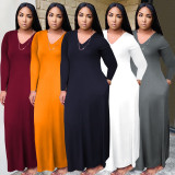EVE Plus Size Solid Long Sleeve Loose Maxi Dress QSF-51041