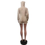 EVE Cute Plush Hooded Long Sleeve Zipper Romper YUEM-66183