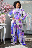 EVE Casual Printed Long Sleeve Wide Leg Pants 2 Piece Suits RUF-8944