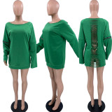 EVE Green Full Sleeve Hollow Out Casual Top XSF-6070
