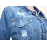 EVE Denim Ripped Hole Tassel Full Sleeve Casual Long Coat SH-390000