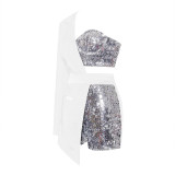 EVE Sexy Sequin Patchwork One Shoulder Romper SH-390209