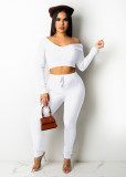 EVE Solid Ribbed Long Sleeve Two Piece Pants Set LFDF-70023