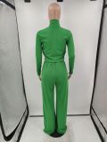 EVE Green Long Sleeve Zipper Coat And Pants 2 Piece Suits XYMF-88080