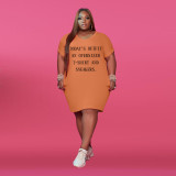 EVE Plus Size Letter Print Short Sleeve T Shirt Dress OYF-WAF-77268