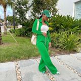 EVE Green Long Sleeve Zipper Coat And Pants 2 Piece Suits XYMF-88080