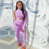 EVE Sexy One Shoulder Irregular Top And Pants 2 Piece Sets SH-3890