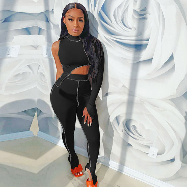 EVE Sexy One Shoulder Irregular Top And Pants 2 Piece Sets SH-3890