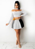 EVE Sexy Off Shoulder Long Sleeve Pleated Mini Skirt 2 Piece Sets TR-1175