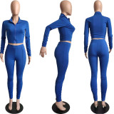EVE Solid Sports Full Sleeve Zipper Two Piece Pants Set (Without Belt) MIL-L266