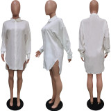 EVE Casual Solid Long Sleeve Split Shirt Dress BGN-201