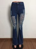 EVE Denim Ripped Hole Flared Jeans LA-3286