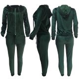 EVE Solid Velvet Hooded Zipper Long Sleeve 2 Piece Suits OY-6310