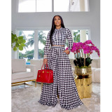 EVE Houndstooth Print Long Sleeve Wide Leg Pants 2 Piece Sets SFY-2139