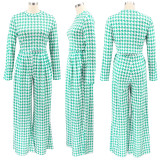 EVE Houndstooth Print Long Sleeve Wide Leg Pants 2 Piece Sets SFY-2139