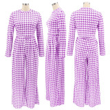 EVE Houndstooth Print Long Sleeve Wide Leg Pants 2 Piece Sets SFY-2139