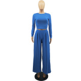 EVE Plus Size Casual Solid Long Sleeve Two Piece Pants Set FOSF-8092