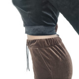 EVE Contrast Color Velvet Long Sleeve Flared Pants 2 Piece Sets TR-1178