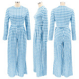 EVE Houndstooth Print Long Sleeve Wide Leg Pants 2 Piece Sets SFY-2139