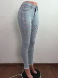 EVE Denim Mid-Waist Hole Skinny Jeans Pants LA-3270