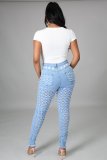 EVE Denim Mid-Waist Hole Skinny Jeans Pants LA-3270