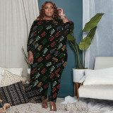 EVE Plus Size Letter Print Irregular Top And Pants 2 Piece Sets OYF-8282